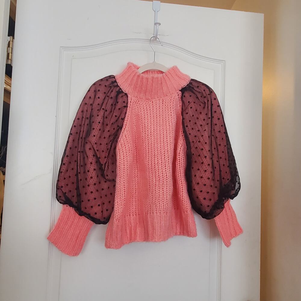 Manoush Pink Sweater Tulle Sleeve sz M NWT
